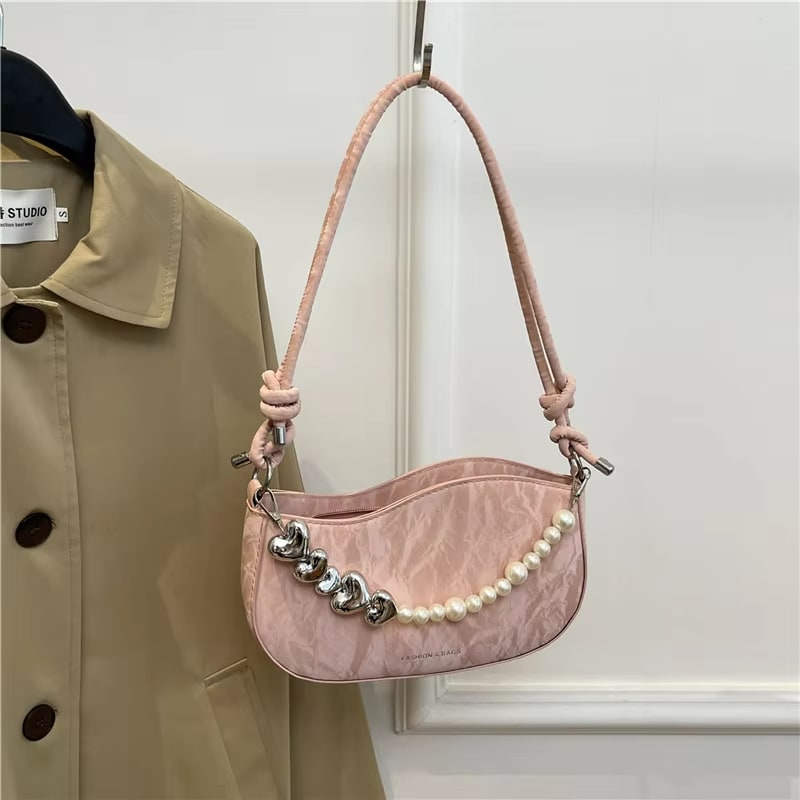 French-Inspired Pearl Chain PU Leather Crossbody Bag –RM118