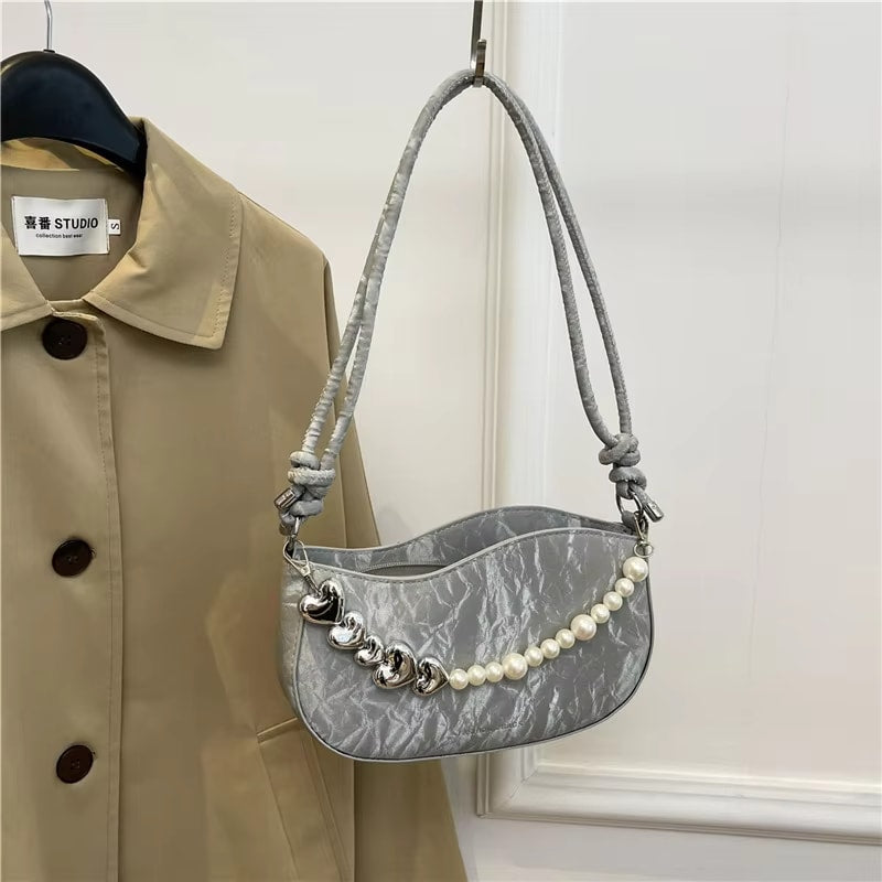 French-Inspired Pearl Chain PU Leather Crossbody Bag –RM118