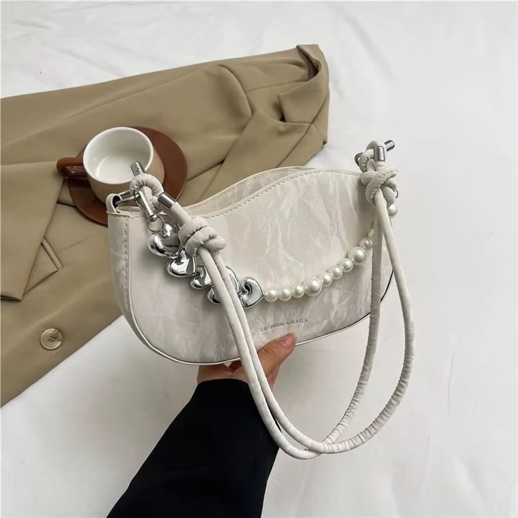 French-Inspired Pearl Chain PU Leather Crossbody Bag –RM118