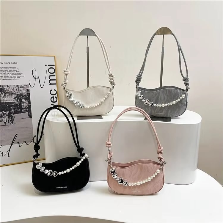 French-Inspired Pearl Chain PU Leather Crossbody Bag –RM118
