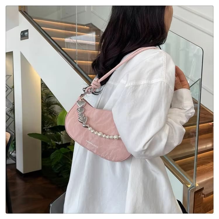 French-Inspired Pearl Chain PU Leather Crossbody Bag –RM118