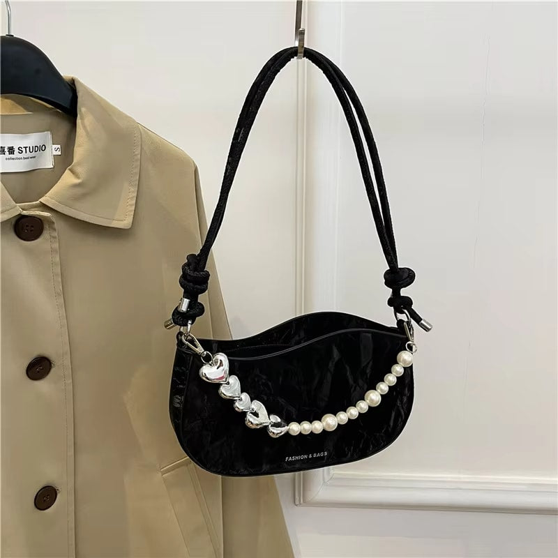 French-Inspired Pearl Chain  PU Leather Crossbody Bag –RM118