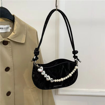 French-Inspired Pearl Chain  PU Leather Crossbody Bag –RM118