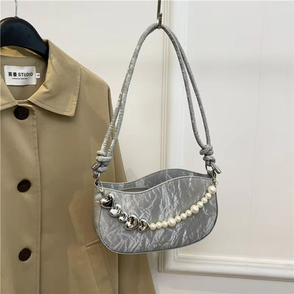 French-Inspired Pearl Chain  PU Leather Crossbody Bag –RM118
